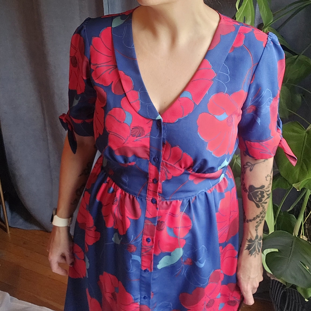 Floral Blue and Red Dress